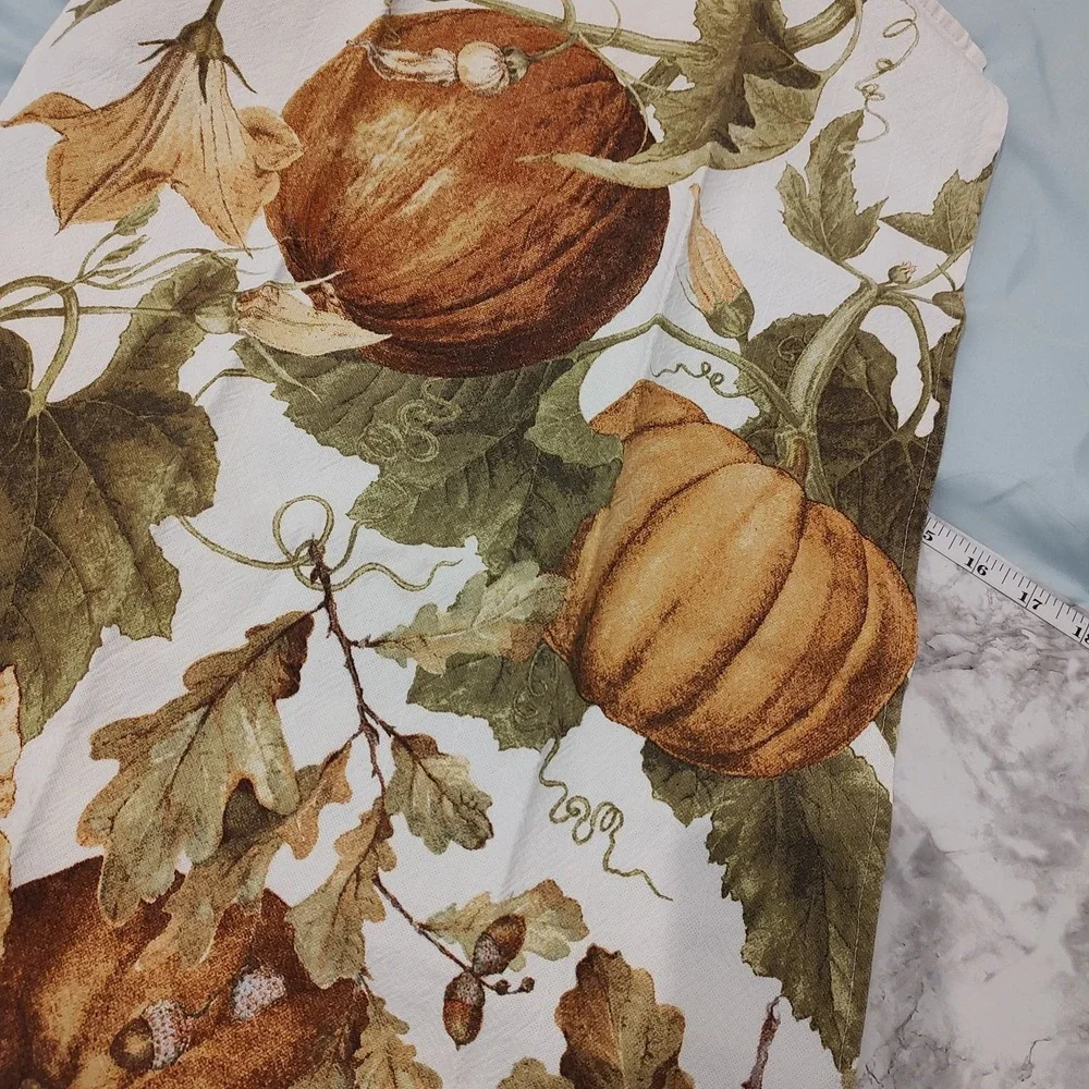 Williams Sonoma Fall Pumpkin Dish Towel Tea Towel 100% Cotton Lot Of 2 Leaves